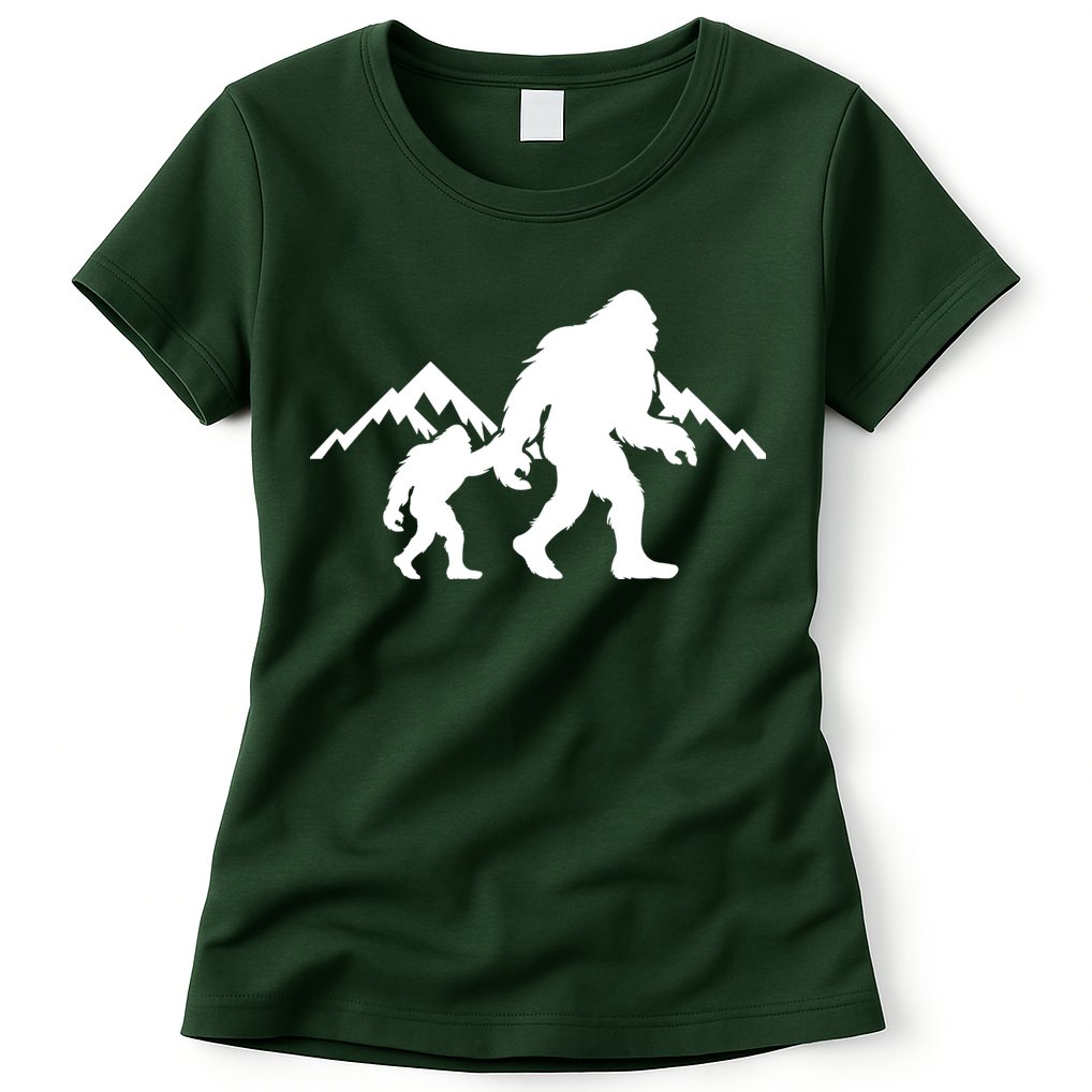 Bigfoot And Son Wild Outdoor Gift For Fathers Day Womens T-Shirt
