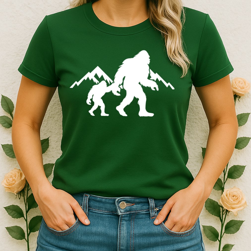 Bigfoot And Son Wild Outdoor Gift For Fathers Day Womens T-Shirt