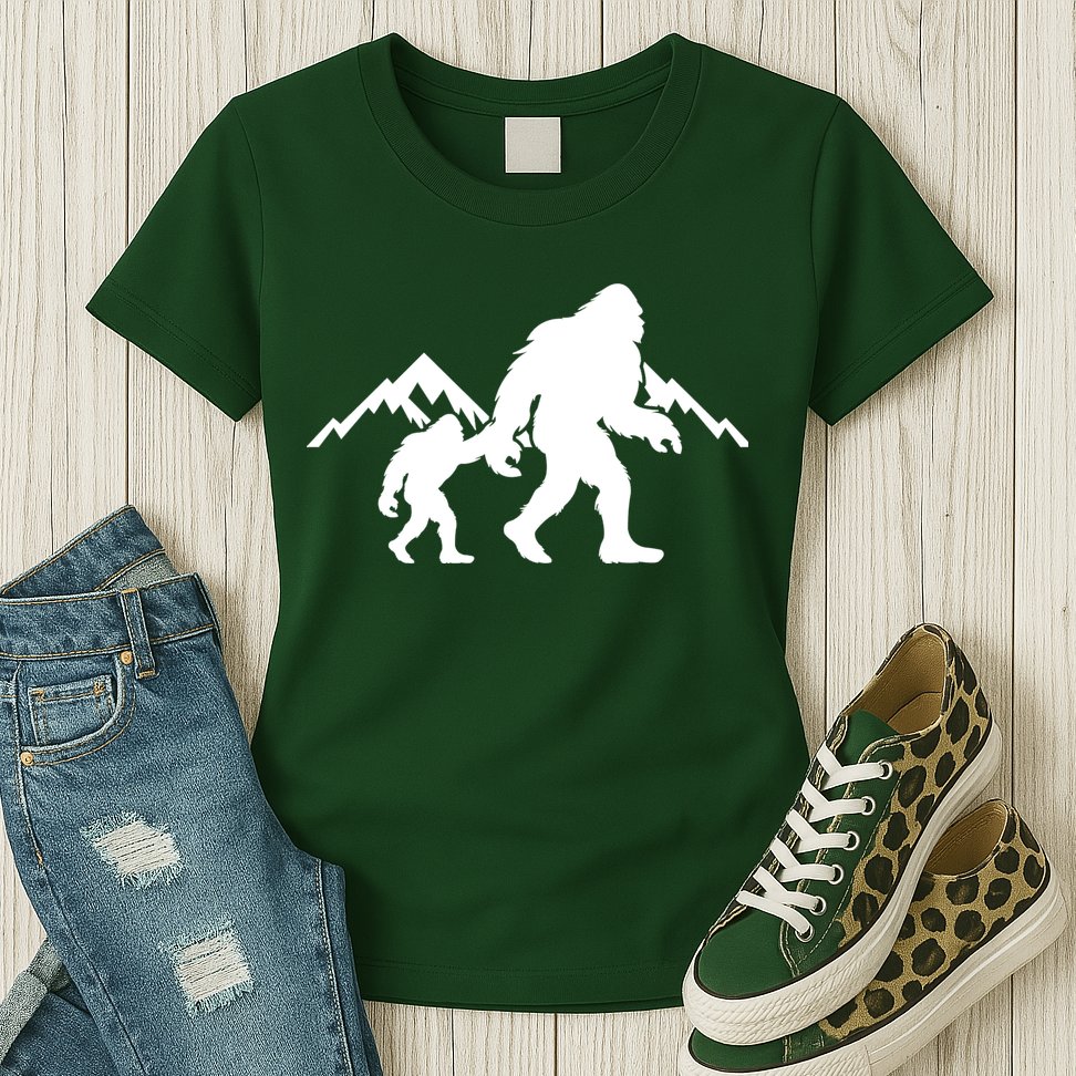 Bigfoot And Son Wild Outdoor Gift For Fathers Day Womens T-Shirt