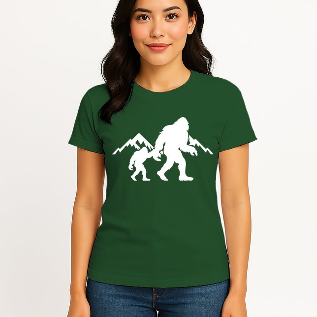 Bigfoot And Son Wild Outdoor Gift For Fathers Day Womens T-Shirt