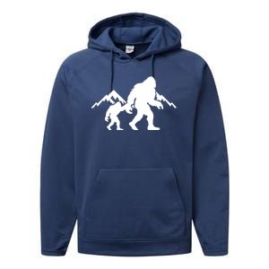 Bigfoot And Son Wild Outdoor Gift For Fathers Day Performance Fleece Hoodie