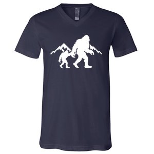 Bigfoot And Son Wild Outdoor Gift For Fathers Day V-Neck T-Shirt