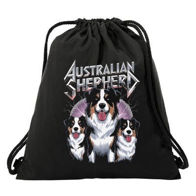 Best Australian Shepherd Dog Dad Heavy Metal Dog Mom Thunder Drawstring Bag