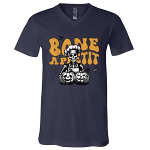 Bone Appetit Skeleton Chef Halloween V-Neck T-Shirt