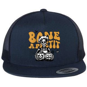 Bone Appetit Skeleton Chef Halloween Flat Bill Trucker Hat