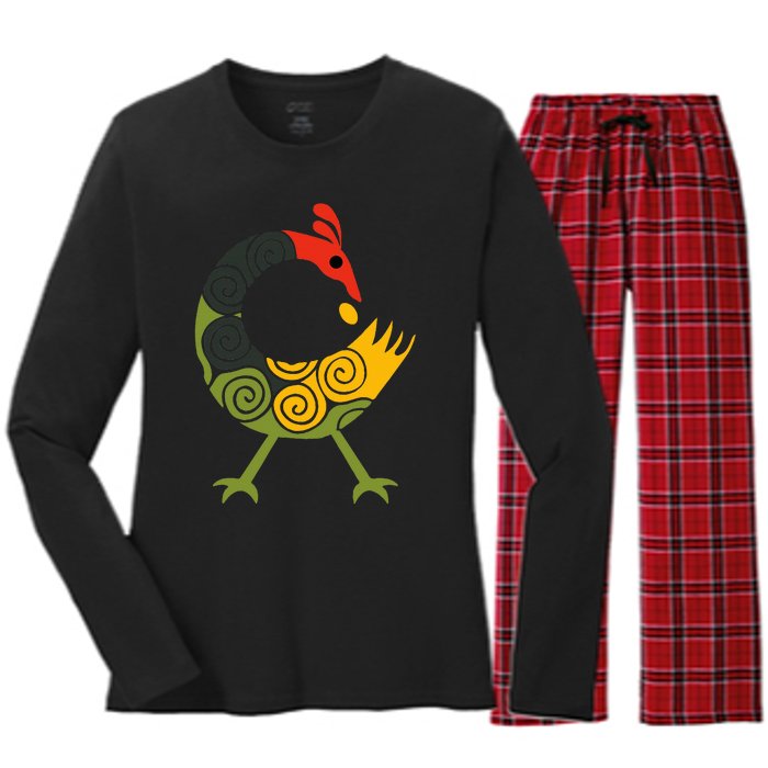 Bird Adinkra Symbol Ghana Sankofa Black History Women's Long Sleeve Flannel Pajama Set 