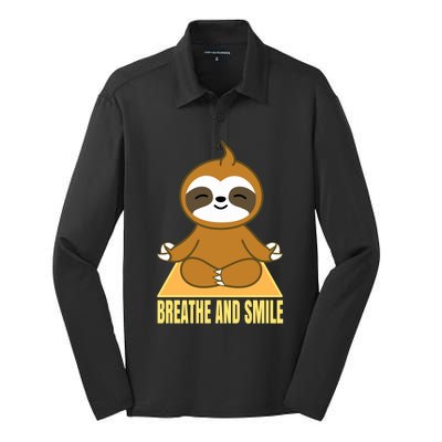 Breathe And Smile Meditating Sloth Lady S Yoga Namaste Gift Silk Touch Performance Long Sleeve Polo