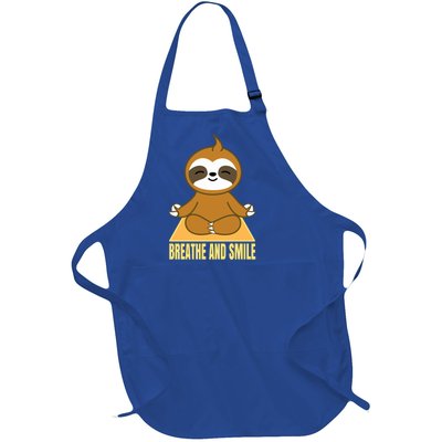 Breathe And Smile Meditating Sloth Lady S Yoga Namaste Gift Full-Length Apron With Pockets