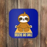 Breathe And Smile Meditating Sloth Lady S Yoga Namaste Gift Coaster