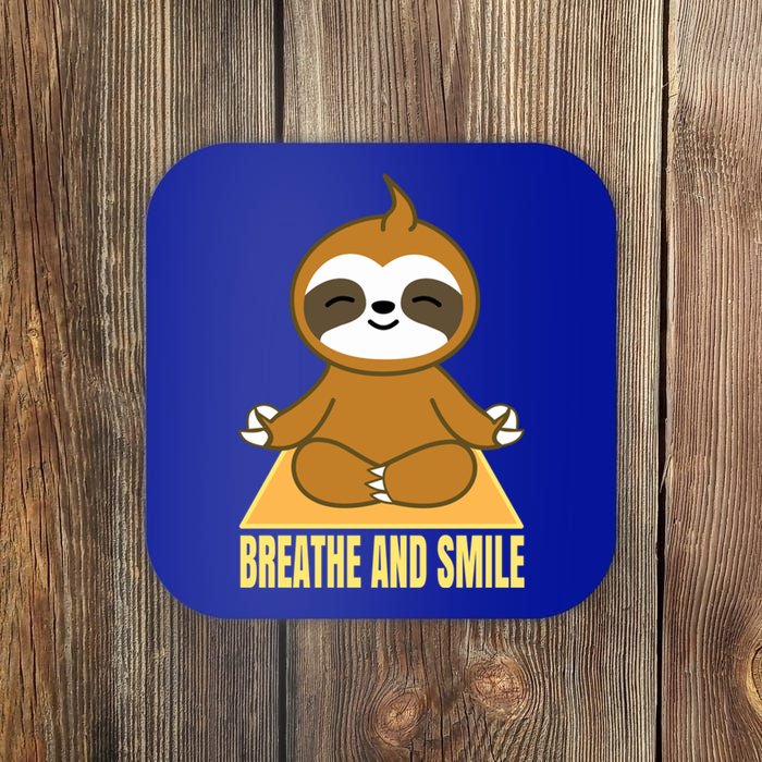 Breathe And Smile Meditating Sloth Lady S Yoga Namaste Gift Coaster