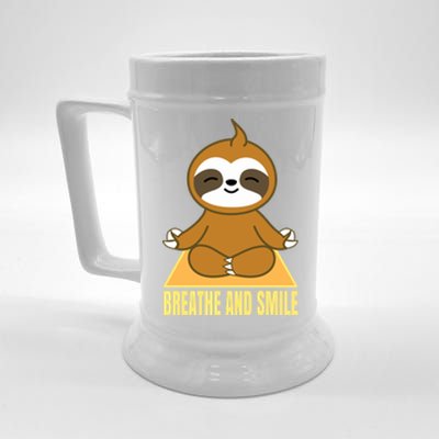 Breathe And Smile Meditating Sloth Lady S Yoga Namaste Gift Beer Stein