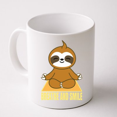 Breathe And Smile Meditating Sloth Lady S Yoga Namaste Gift Coffee Mug