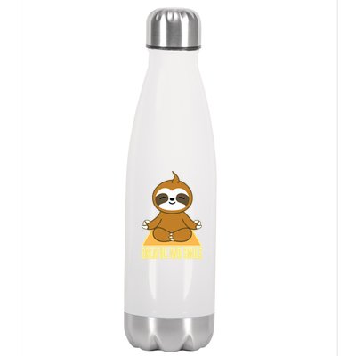 Breathe And Smile Meditating Sloth Lady S Yoga Namaste Gift Stainless Steel Insulated Water Bottle