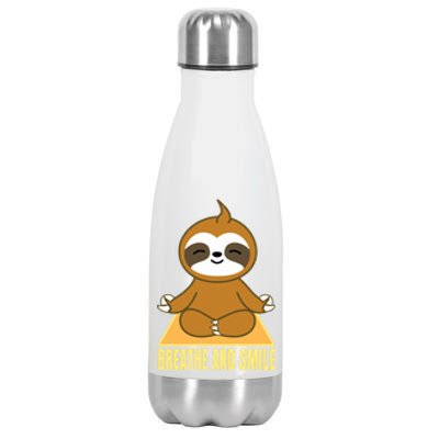 Breathe And Smile Meditating Sloth Lady S Yoga Namaste Gift Stainless Steel Insulated Water Bottle