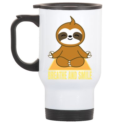 Breathe And Smile Meditating Sloth Lady S Yoga Namaste Gift Stainless Steel Travel Mug