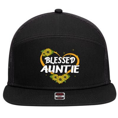 Blessed Auntie Sunflower Cool Gift Mothers Day Gift 7 Panel Mesh Trucker Snapback Hat