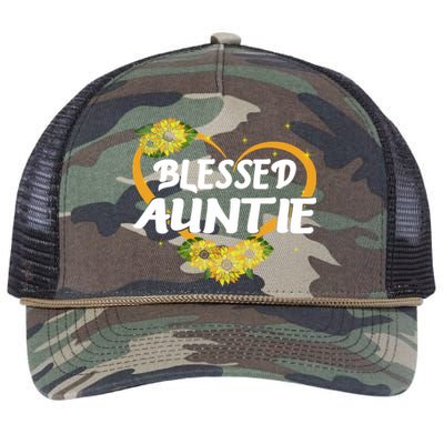 Blessed Auntie Sunflower Cool Gift Mothers Day Gift Retro Rope Trucker Hat Cap