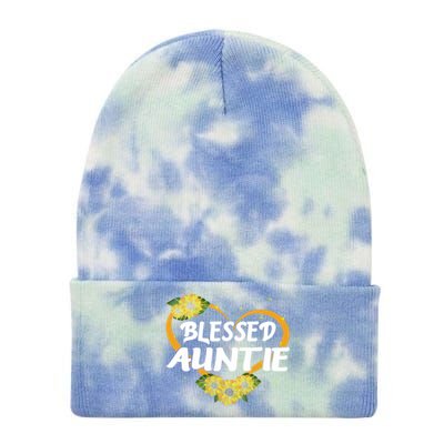 Blessed Auntie Sunflower Cool Gift Mothers Day Gift Tie Dye 12in Knit Beanie