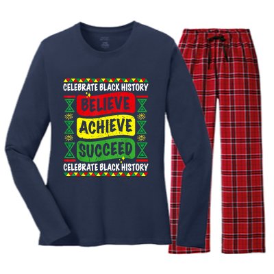 Believe Achieve Succeed Black History Month Proud African Women's Long Sleeve Flannel Pajama Set 