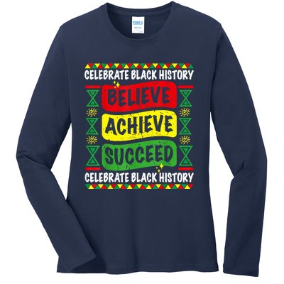 Believe Achieve Succeed Black History Month Proud African Ladies Long Sleeve Shirt