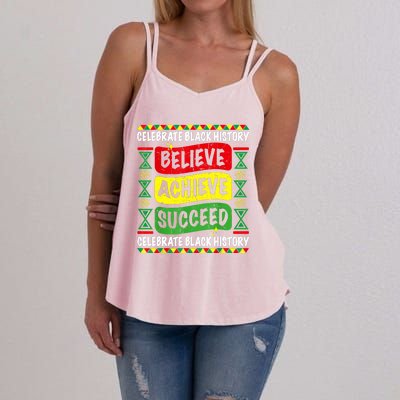 Believe Achieve Succeed Black History Month Proud African Women's Strappy Tank