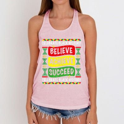 Believe Achieve Succeed Black History Month Proud African Women's Knotted Racerback Tank