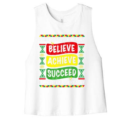 Believe Achieve Succeed Black History Month Proud African Women's Racerback Cropped Tank