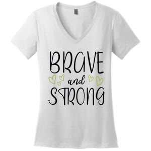 Brave And Strong Lymphoma Warrior Women's V-Neck T-Shirt