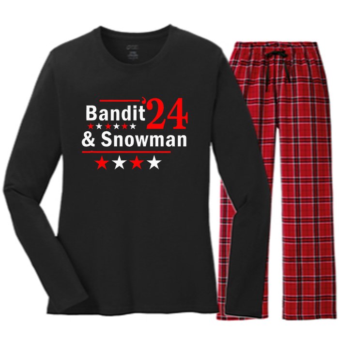 Bandit And Snowman 2024 Election Women's Long Sleeve Flannel Pajama Set 