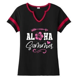 Beach Aloha Summertime In Hawaii Tropical Cruise Great Gift Ladies Halftime Notch Neck Tee