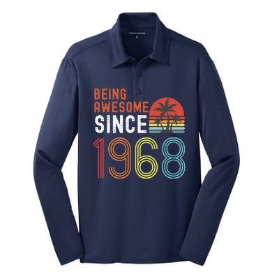 Being Awesome Since 1968, Made In 1968 Vintage 53rd Birthday Silk Touch Performance Long Sleeve Polo