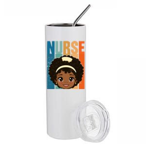 Black Afro Strong Nurse Black History Month Nursing Funny Gift Stainless Steel Tumbler