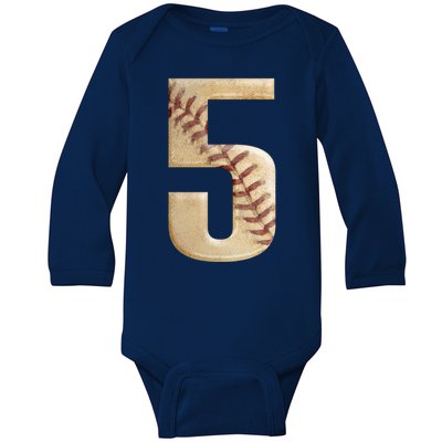 Baseball 5th Birthday  Baby Long Sleeve Bodysuit