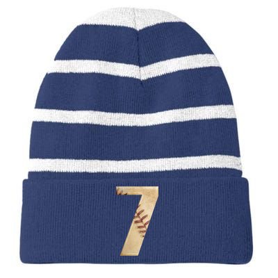 Baseball 7th Birthday Striped Beanie with Solid Band