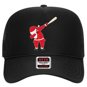 Baseball Bat Dabbing Santa High Crown Mesh Back Trucker Hat