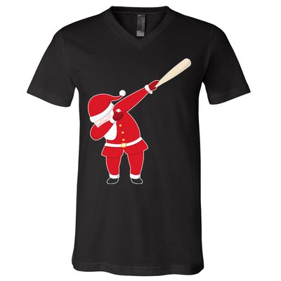Baseball Bat Dabbing Santa V-Neck T-Shirt