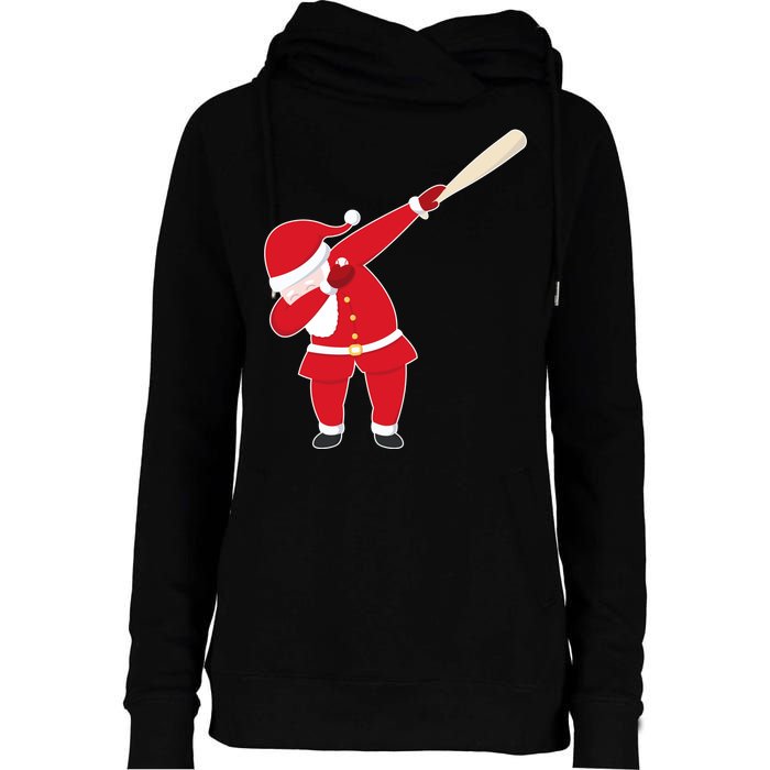 Baseball Bat Dabbing Santa Womens Funnel Neck Pullover Hood