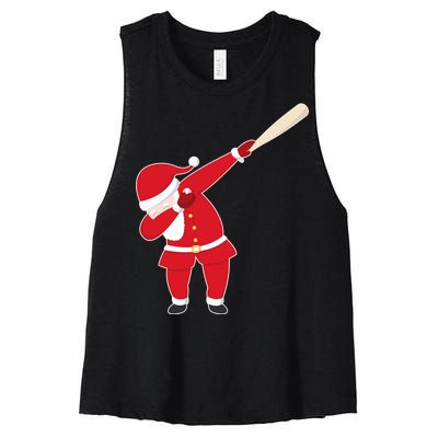 Baseball Bat Dabbing Santa Women's Racerback Cropped Tank