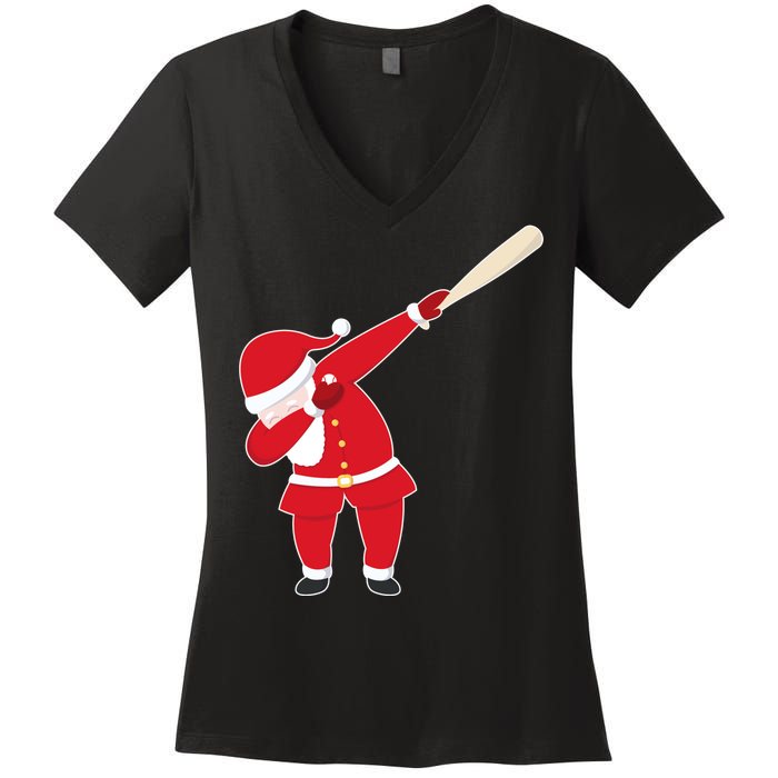 Baseball Bat Dabbing Santa Women's V-Neck T-Shirt