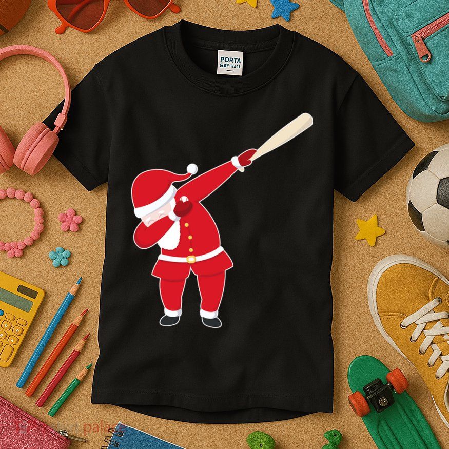 Baseball Bat Dabbing Santa Kids T-Shirt