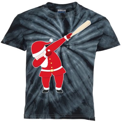 Baseball Bat Dabbing Santa Kids Tie-Dye T-Shirt