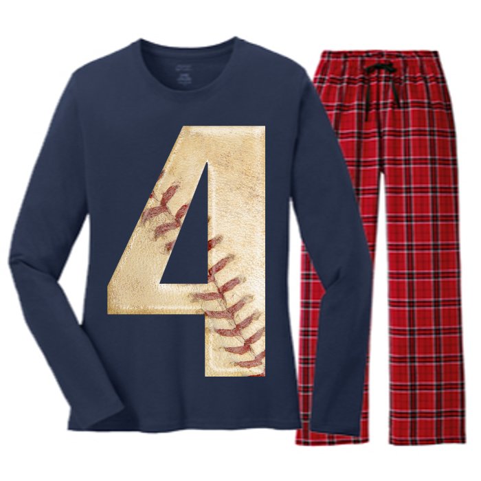 Baseball Birthday 4th birthday Women's Long Sleeve Flannel Pajama Set 