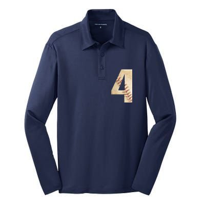 Baseball Birthday 4th birthday Silk Touch Performance Long Sleeve Polo