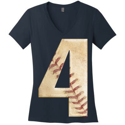 Baseball Birthday 4th birthday Women's V-Neck T-Shirt