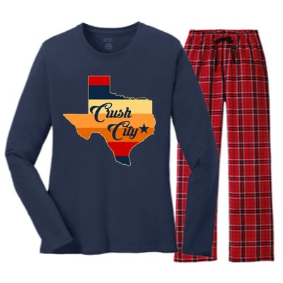 Baseball Crush City Houston Texas Women's Long Sleeve Flannel Pajama Set 