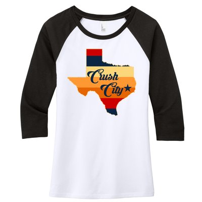 Baseball Crush City Houston Texas Women's Tri-Blend 3/4-Sleeve Raglan Shirt