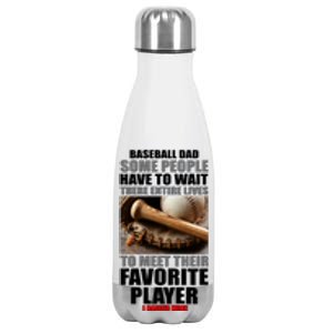 Baseball Dad Raised Favorite Player Stainless Steel Insulated Water Bottle