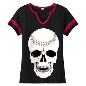 Baseball Face Skeleton Skull Ladies Halftime Notch Neck Tee