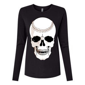 Baseball Face Skeleton Skull Womens Cotton Relaxed Long Sleeve T-Shirt