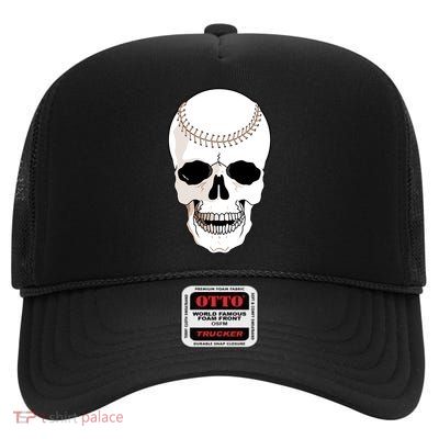 Baseball Face Skeleton Skull High Crown Mesh Back Trucker Hat